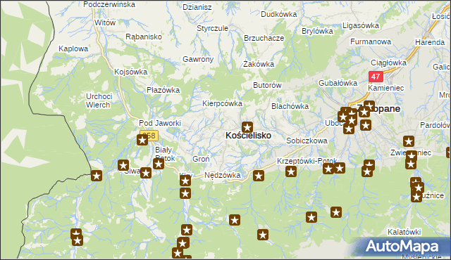 mapa Kościelisko, Kościelisko na mapie Targeo