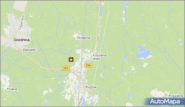 mapa Kościelna Wieś gmina Węgliniec, Kościelna Wieś gmina Węgliniec na mapie Targeo