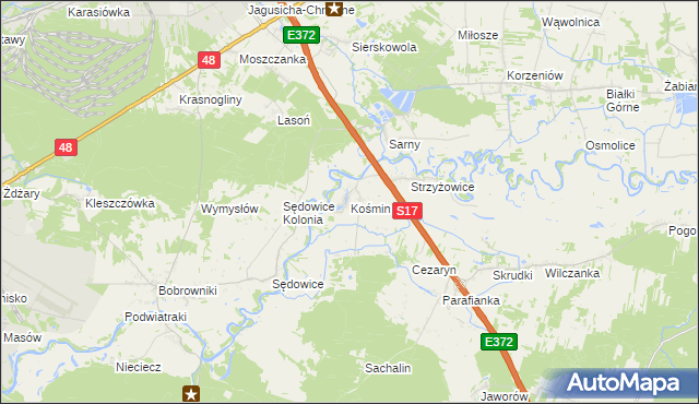 mapa Kośmin gmina Żyrzyn, Kośmin gmina Żyrzyn na mapie Targeo