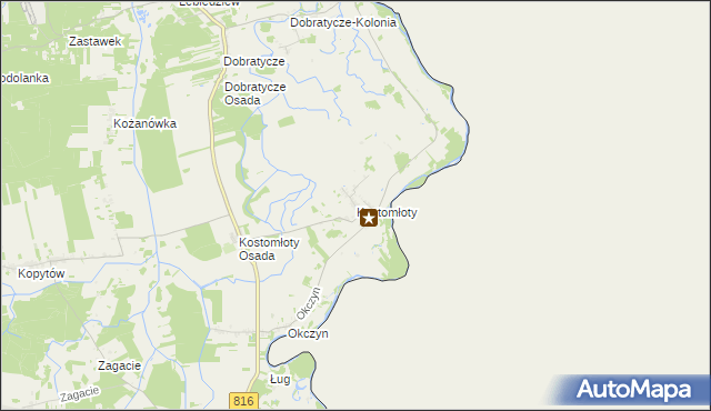 mapa Kostomłoty gmina Kodeń, Kostomłoty gmina Kodeń na mapie Targeo