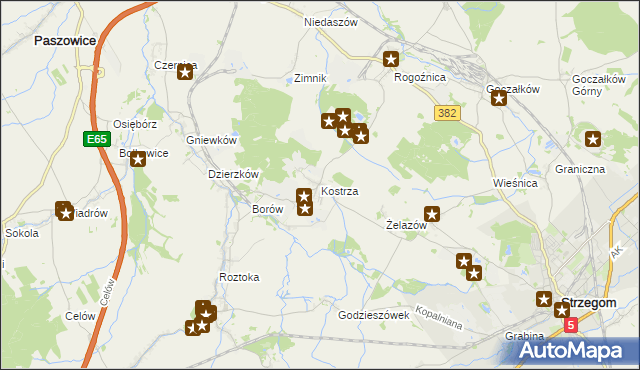 mapa Kostrza gmina Strzegom, Kostrza gmina Strzegom na mapie Targeo