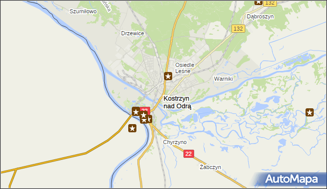 mapa Kostrzyn nad Odrą, Kostrzyn nad Odrą na mapie Targeo