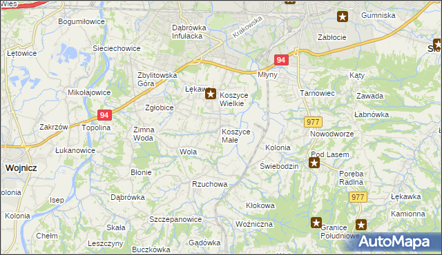 mapa Koszyce Małe, Koszyce Małe na mapie Targeo