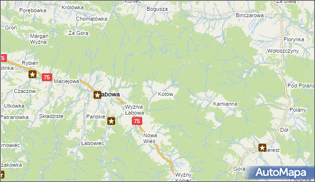 mapa Kotów gmina Łabowa, Kotów gmina Łabowa na mapie Targeo