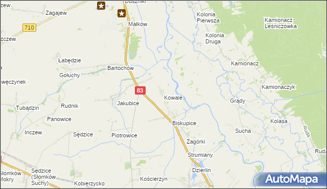 mapa Kowale gmina Sieradz, Kowale gmina Sieradz na mapie Targeo