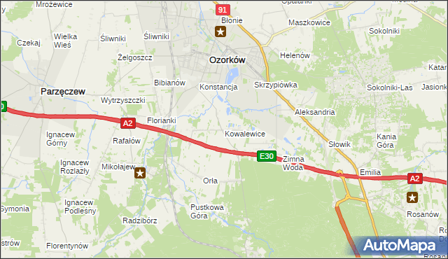 mapa Kowalewice gmina Parzęczew, Kowalewice gmina Parzęczew na mapie Targeo
