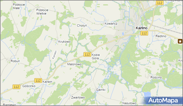 mapa Kozia Góra gmina Karlino, Kozia Góra gmina Karlino na mapie Targeo