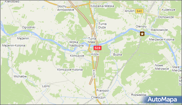 mapa Kózki gmina Sarnaki, Kózki gmina Sarnaki na mapie Targeo