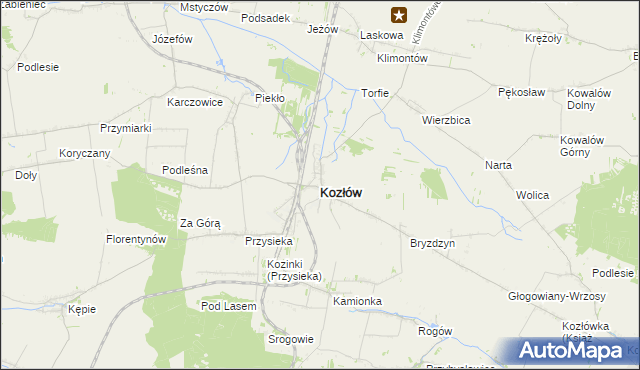 mapa Kozłów powiat miechowski, Kozłów powiat miechowski na mapie Targeo