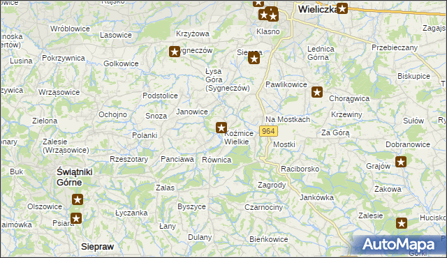 mapa Koźmice Wielkie, Koźmice Wielkie na mapie Targeo