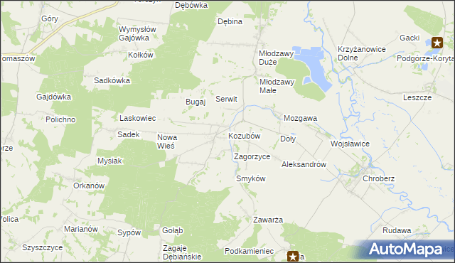 mapa Kozubów gmina Pińczów, Kozubów gmina Pińczów na mapie Targeo