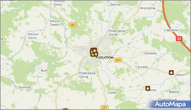 mapa Kożuchów powiat nowosolski, Kożuchów powiat nowosolski na mapie Targeo