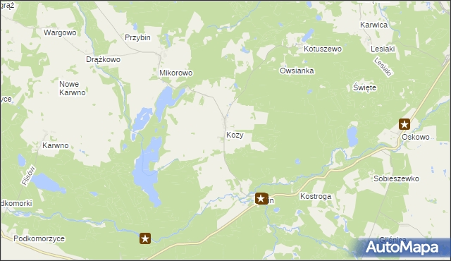 mapa Kozy gmina Czarna Dąbrówka, Kozy gmina Czarna Dąbrówka na mapie Targeo