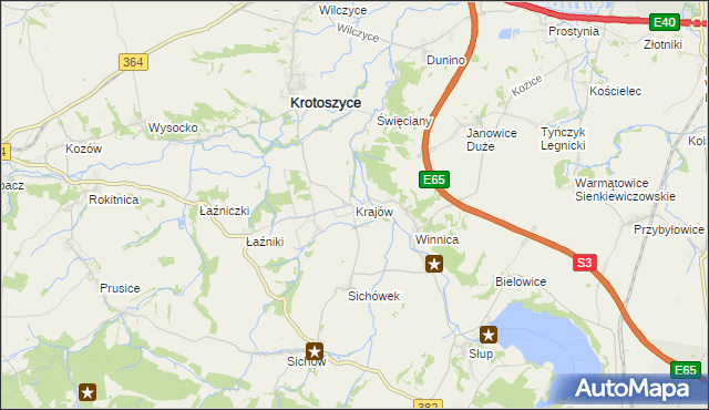 mapa Krajów gmina Krotoszyce, Krajów gmina Krotoszyce na mapie Targeo