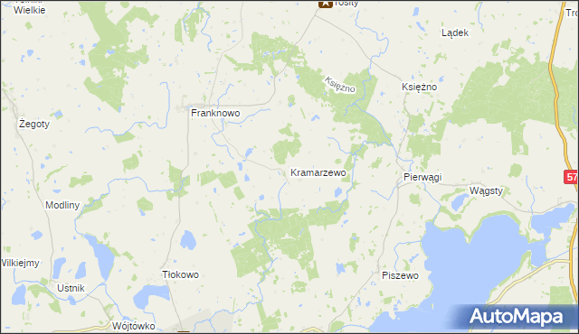 mapa Kramarzewo gmina Jeziorany, Kramarzewo gmina Jeziorany na mapie Targeo