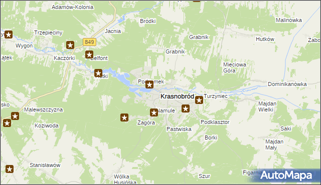 mapa Krasnobród, Krasnobród na mapie Targeo