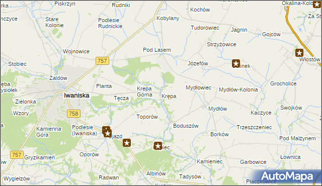 mapa Krępa gmina Iwaniska, Krępa gmina Iwaniska na mapie Targeo