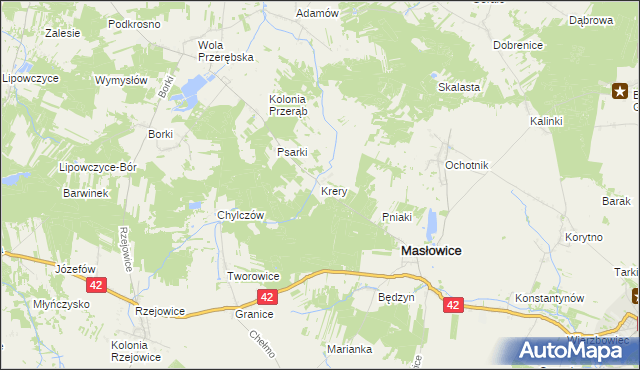 mapa Krery gmina Masłowice, Krery gmina Masłowice na mapie Targeo