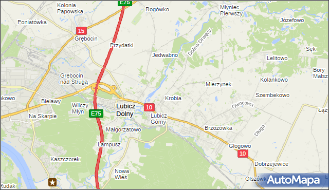 mapa Krobia gmina Lubicz, Krobia gmina Lubicz na mapie Targeo