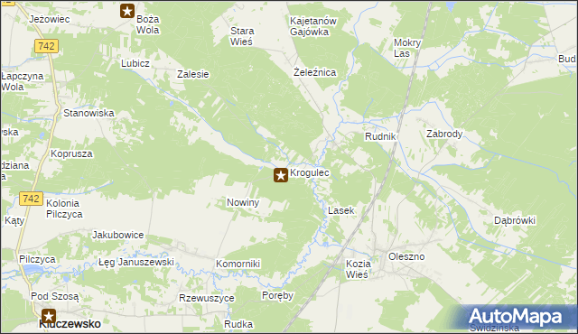 mapa Krogulec gmina Kluczewsko, Krogulec gmina Kluczewsko na mapie Targeo