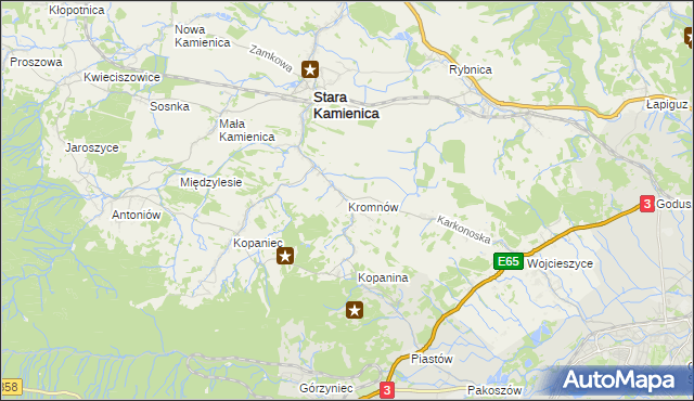 mapa Kromnów gmina Stara Kamienica, Kromnów gmina Stara Kamienica na mapie Targeo