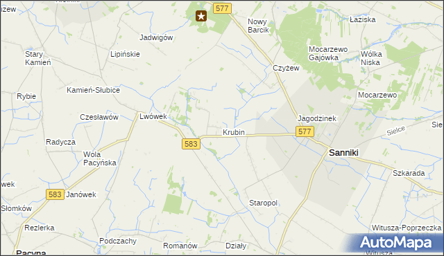 mapa Krubin gmina Sanniki, Krubin gmina Sanniki na mapie Targeo