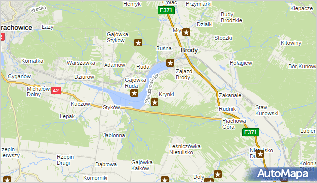 mapa Krynki gmina Brody, Krynki gmina Brody na mapie Targeo