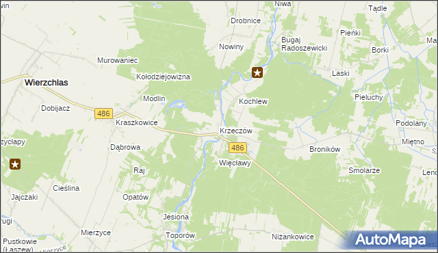 mapa Krzeczów gmina Wierzchlas, Krzeczów gmina Wierzchlas na mapie Targeo