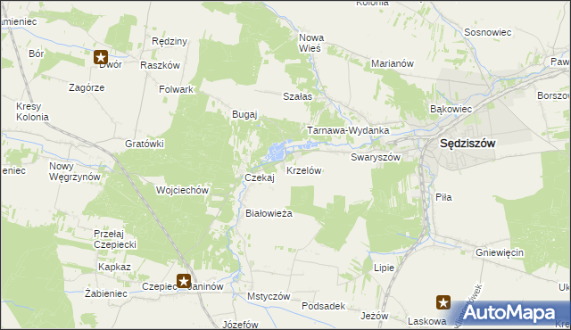 mapa Krzelów gmina Sędziszów, Krzelów gmina Sędziszów na mapie Targeo