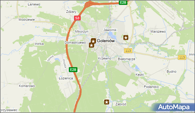 mapa Krzewno gmina Goleniów, Krzewno gmina Goleniów na mapie Targeo
