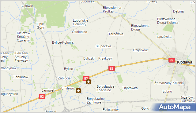 mapa Krzykosy gmina Kłodawa, Krzykosy gmina Kłodawa na mapie Targeo