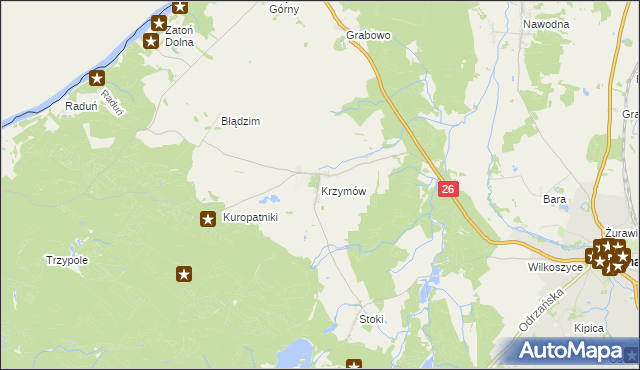 mapa Krzymów gmina Chojna, Krzymów gmina Chojna na mapie Targeo