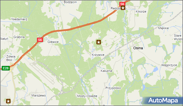 mapa Krzywice gmina Osina, Krzywice gmina Osina na mapie Targeo