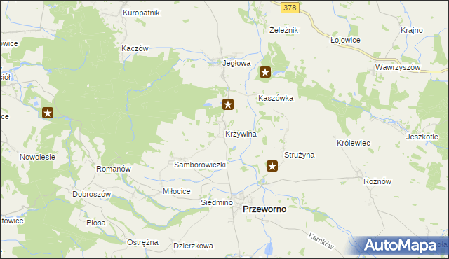 mapa Krzywina, Krzywina na mapie Targeo