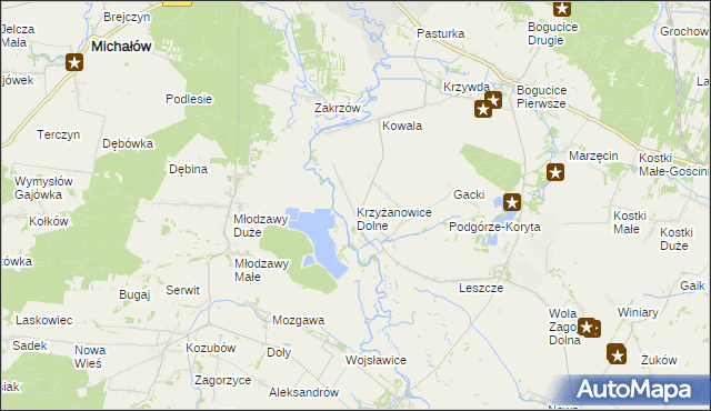 mapa Krzyżanowice Dolne, Krzyżanowice Dolne na mapie Targeo