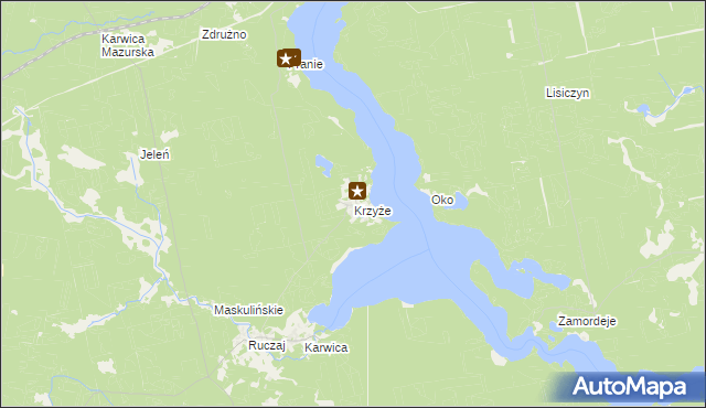 mapa Krzyże gmina Ruciane-Nida, Krzyże gmina Ruciane-Nida na mapie Targeo