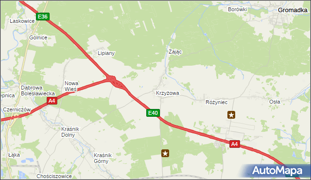 mapa Krzyżowa gmina Gromadka, Krzyżowa gmina Gromadka na mapie Targeo