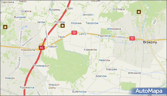 mapa Ksawerów gmina Nowosolna, Ksawerów gmina Nowosolna na mapie Targeo