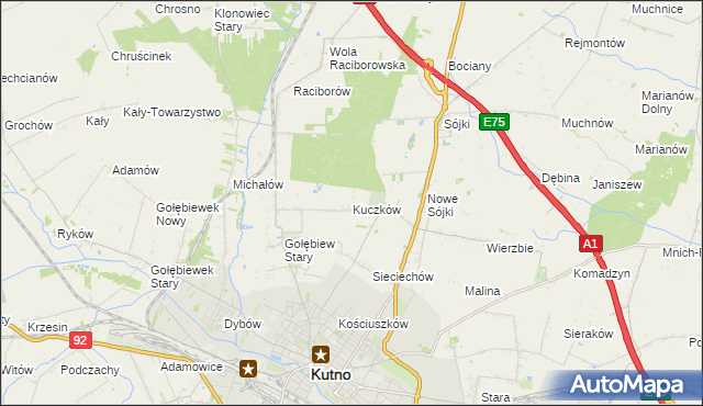 mapa Kuczków gmina Kutno, Kuczków gmina Kutno na mapie Targeo