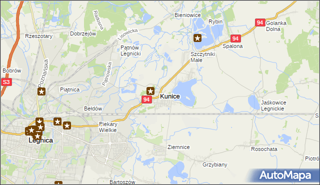 mapa Kunice powiat legnicki, Kunice powiat legnicki na mapie Targeo