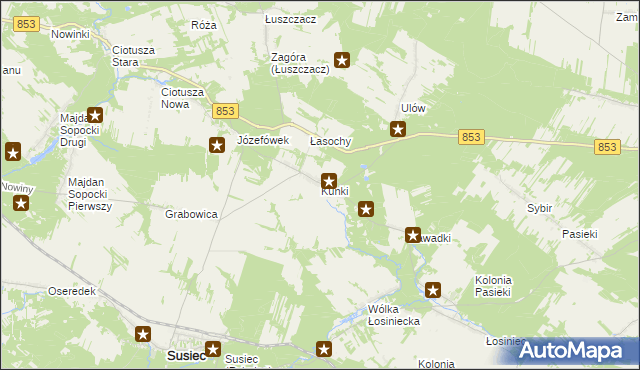 mapa Kunki gmina Susiec, Kunki gmina Susiec na mapie Targeo
