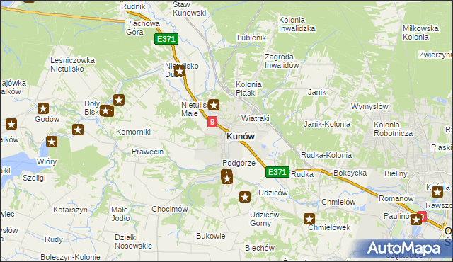 mapa Kunów powiat ostrowiecki, Kunów powiat ostrowiecki na mapie Targeo