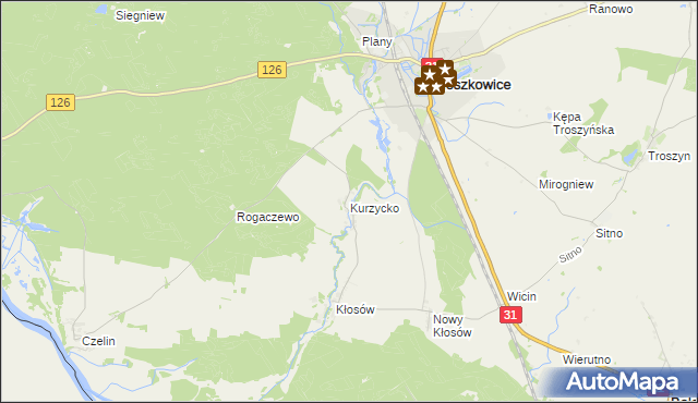 mapa Kurzycko, Kurzycko na mapie Targeo