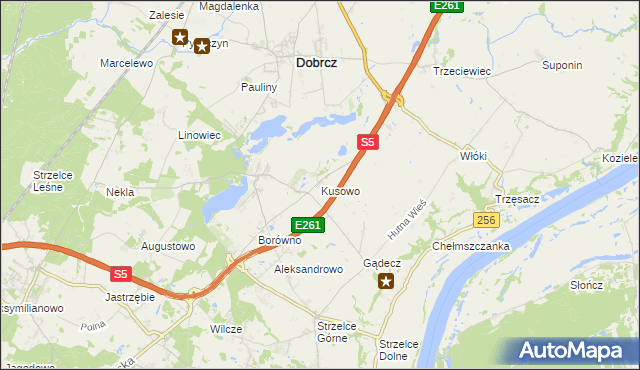 mapa Kusowo gmina Dobrcz, Kusowo gmina Dobrcz na mapie Targeo
