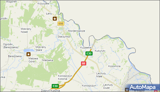 mapa Kuzawka gmina Terespol, Kuzawka gmina Terespol na mapie Targeo