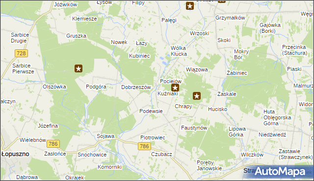 mapa Kuźniaki, Kuźniaki na mapie Targeo