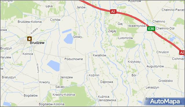 mapa Kwiatków gmina Brudzew, Kwiatków gmina Brudzew na mapie Targeo