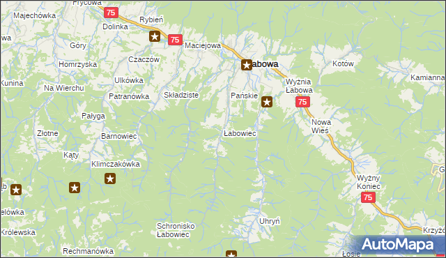 mapa Łabowiec, Łabowiec na mapie Targeo