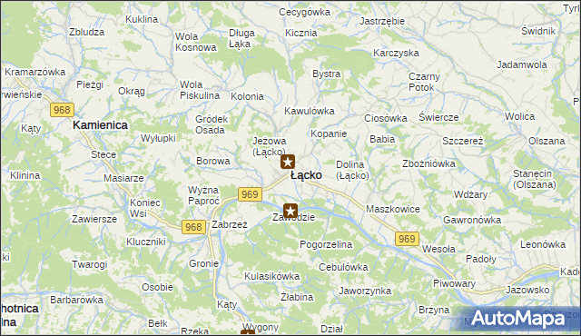 mapa Łącko powiat nowosądecki, Łącko powiat nowosądecki na mapie Targeo