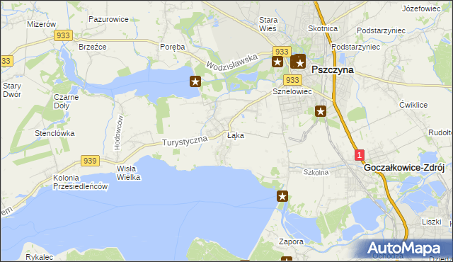 mapa Łąka gmina Pszczyna, Łąka gmina Pszczyna na mapie Targeo